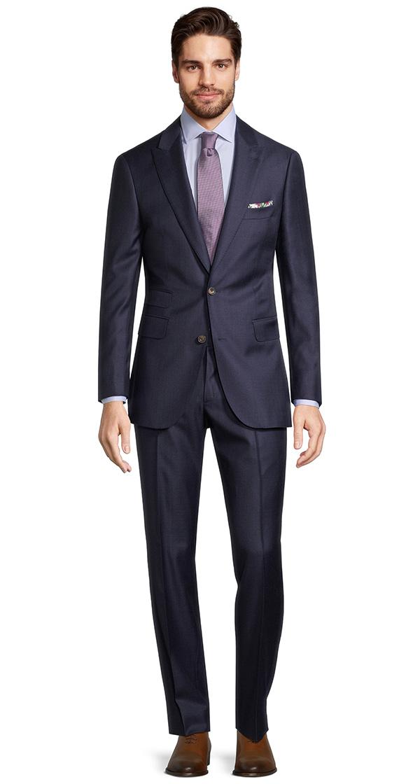 Navy Wool Silk & Cashmere Sharkskin Suit
