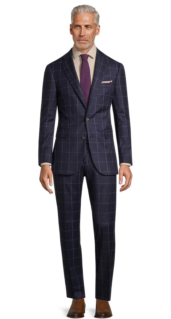 Dark Navy Windowpane Flannel Suit