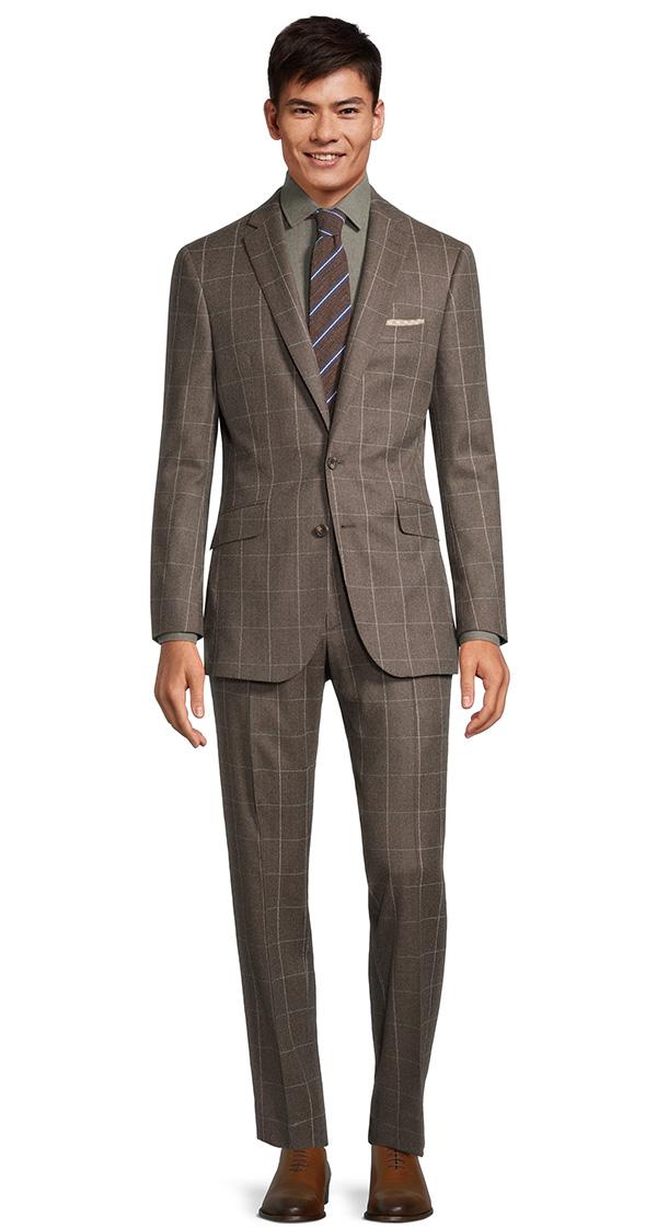 Light Brown Windowpane Flannel Suit