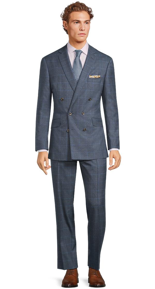 Steel Blue Plaid with Blue Overcheck Suit