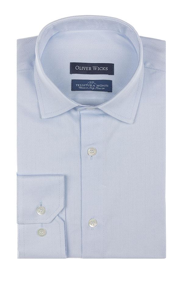 Light Blue Herringbone Cotton Twill Shirt