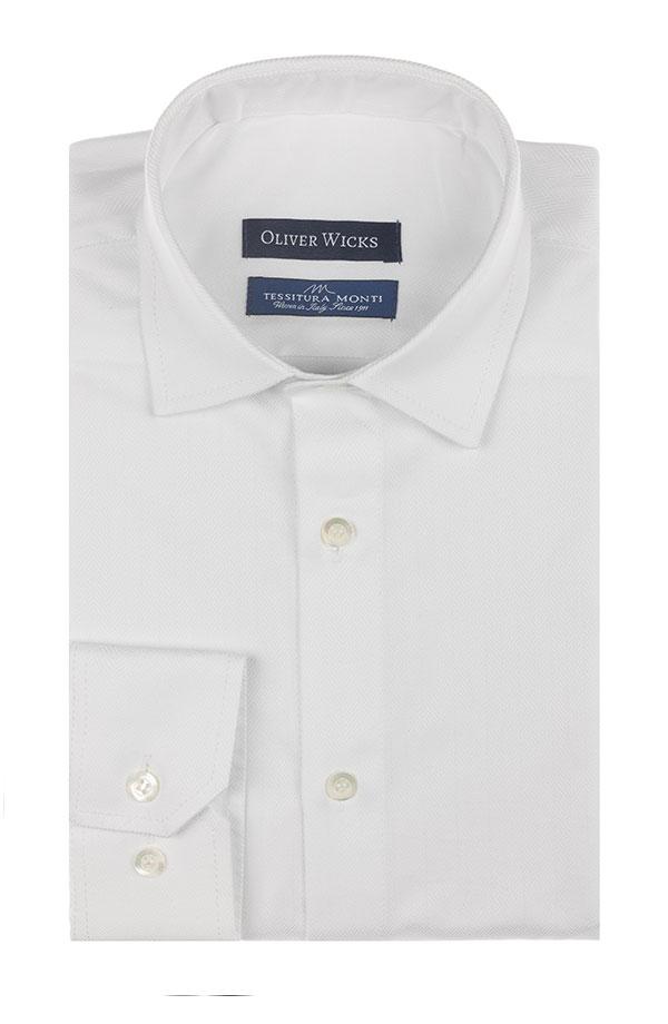 White Herringbone Cotton Twill Shirt