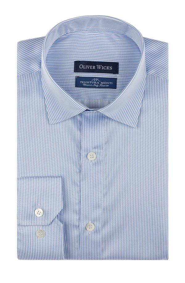 Blue & White Striped Cotton Twill Shirt
