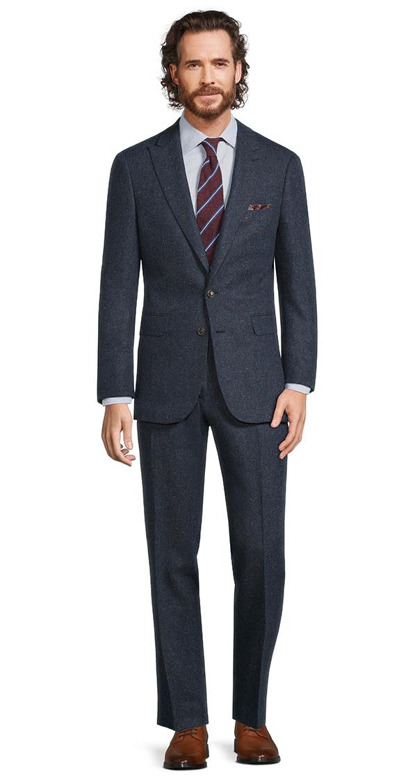 Navy Donegal Tweed Wool & Cashmere Suit