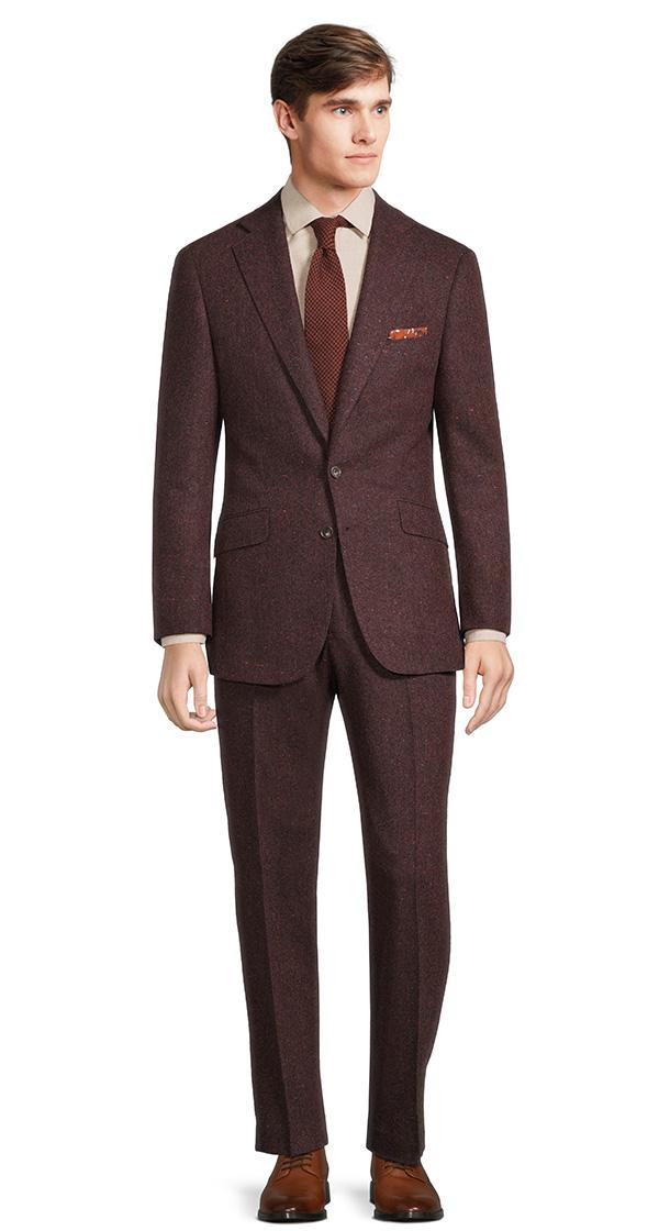 Burgundy Donegal Tweed Wool & Cashmere Suit