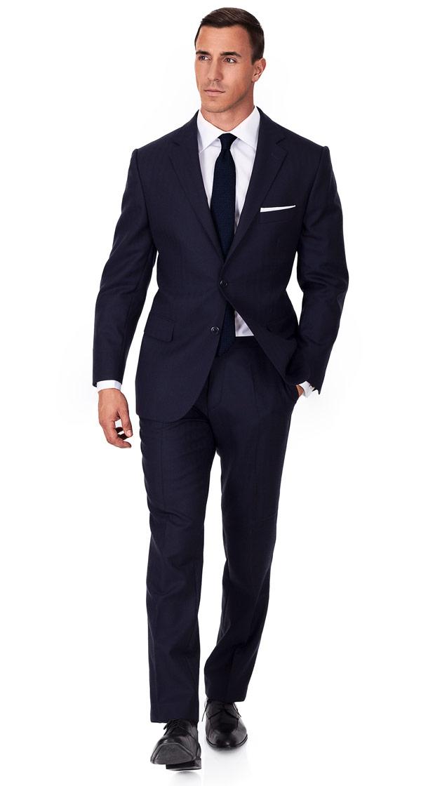 Navy Herringbone Suit - Oliver Wicks