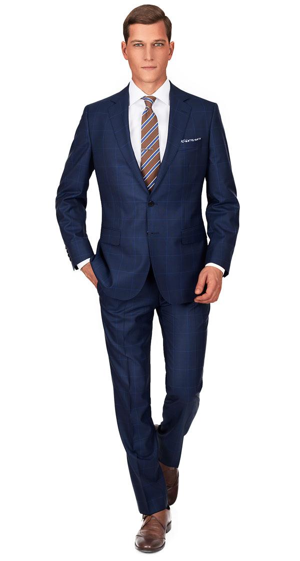 Premium Navy & Blue Plaid Suit