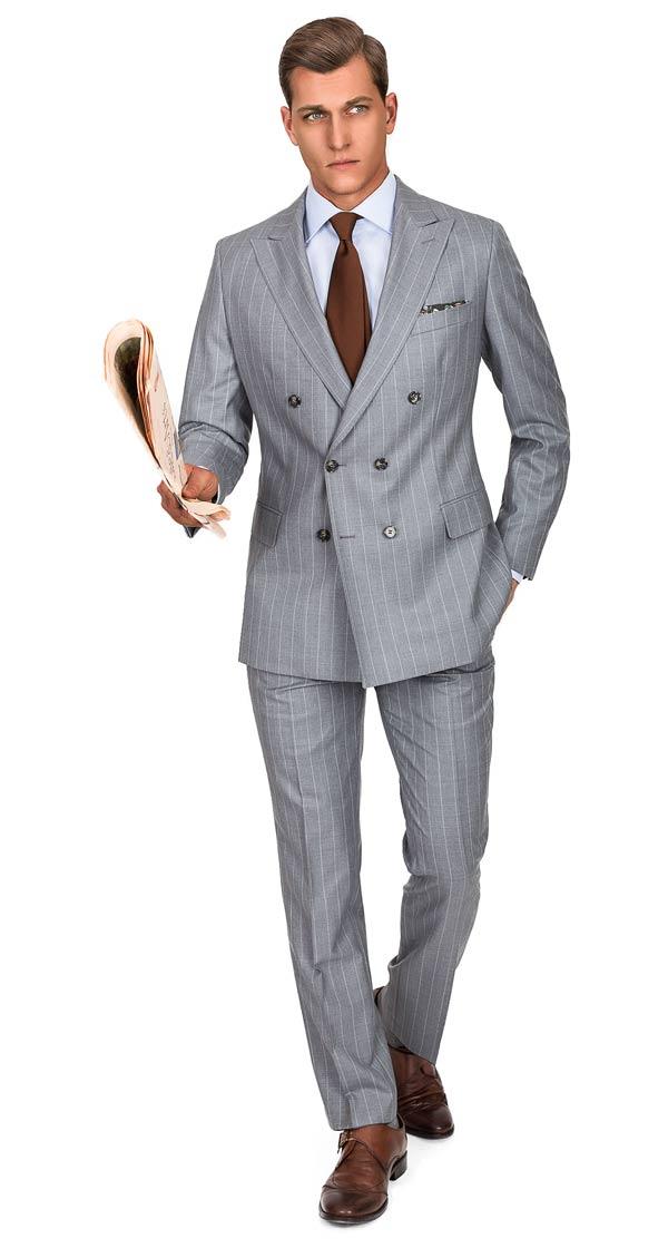 Premium Light Grey Chalkstripe 150s Suit