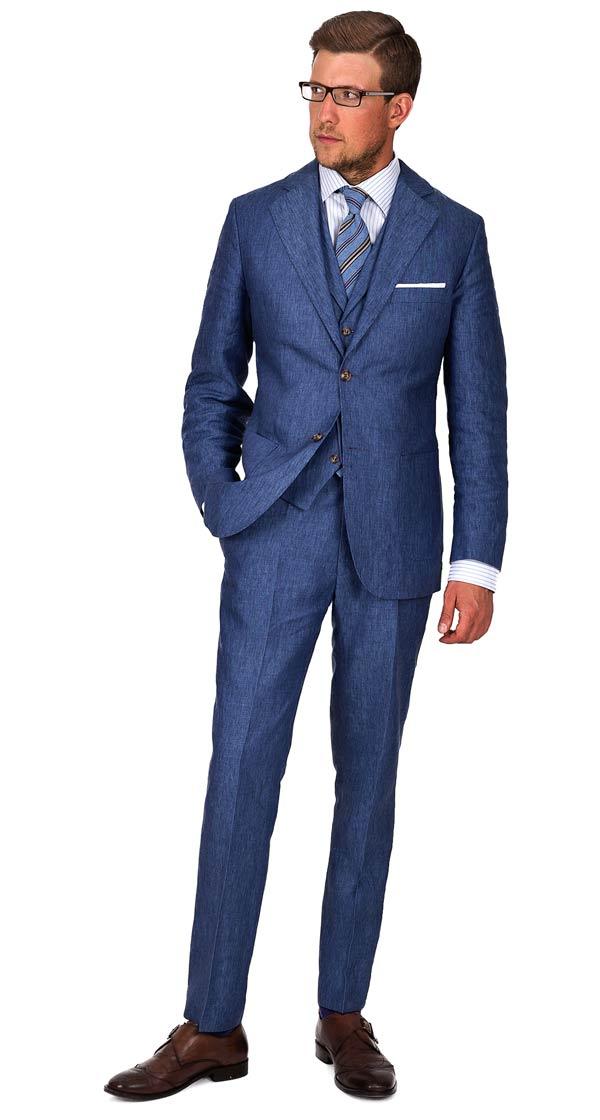 Sky Blue Linen 3 Piece Suit