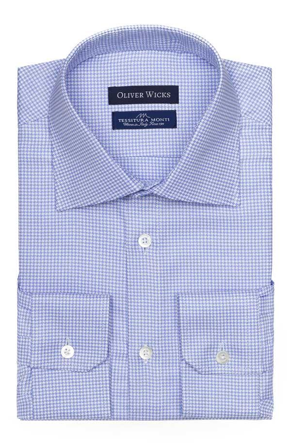 Blue Houndstooth Two-Ply Cotton Broadcloth Shirt